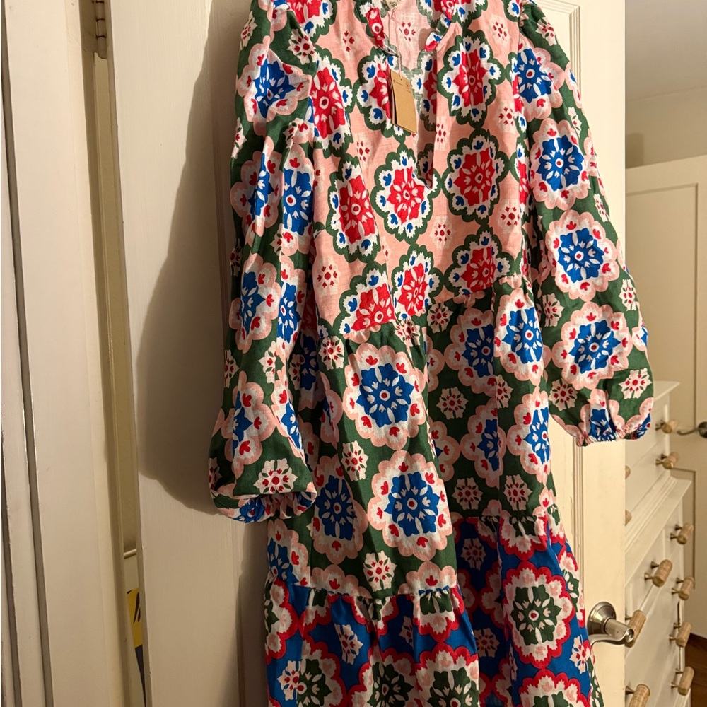 Boden Floral Mini Dress - Green, Red, Blue, White